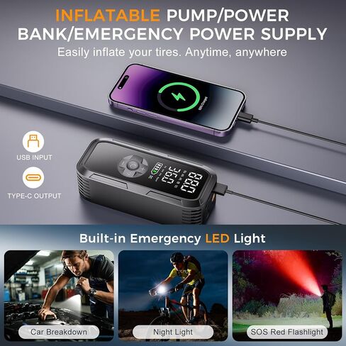 Portable Air Compressor for Car Tires,150PSI Cordless Tire Inflator,Rechargeable 12V DC Electric Pump with Digital Pressure Gauge, Auto Stop, LED Light for Bike, Motorcycle, Ball in Saudi Arabia