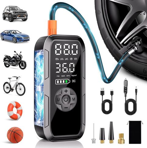 Portable Air Compressor for Car Tires,150PSI Cordless Tire Inflator,Rechargeable 12V DC Electric Pump with Digital Pressure Gauge, Auto Stop, LED Light for Bike, Motorcycle, Ball in Saudi Arabia