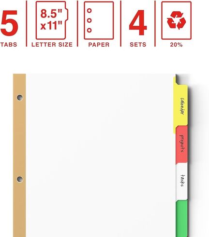 Staples Write & Erase Paper Divider, White, 8-Tabs, 4 Sets in Saudi Arabia