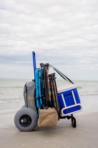 My Beach Cart® عربة الشاطئ الأصلية القابلة للطي المصنوعة من الألومنيوم المقاوم للصدأ والحاصلة على براءة اختراع مقاس 13 بوصة وإطارات بالونية ذات عجلات كبيرة للرمال شديدة التحمل. غالبًا ما يتم تقليدها، ولا تتكرر أبدًا. in Kuwait