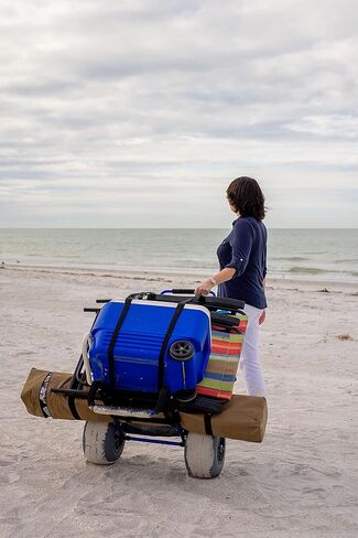 My Beach Cart® عربة الشاطئ الأصلية القابلة للطي المصنوعة من الألومنيوم المقاوم للصدأ والحاصلة على براءة اختراع مقاس 13 بوصة وإطارات بالونية ذات عجلات كبيرة للرمال شديدة التحمل. غالبًا ما يتم تقليدها، ولا تتكرر أبدًا. in Kuwait