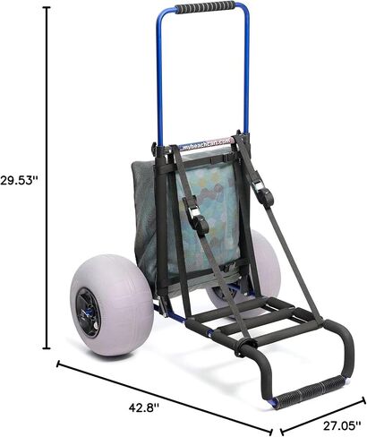 My Beach Cart® عربة الشاطئ الأصلية القابلة للطي المصنوعة من الألومنيوم المقاوم للصدأ والحاصلة على براءة اختراع مقاس 13 بوصة وإطارات بالونية ذات عجلات كبيرة للرمال شديدة التحمل. غالبًا ما يتم تقليدها، ولا تتكرر أبدًا. in Kuwait