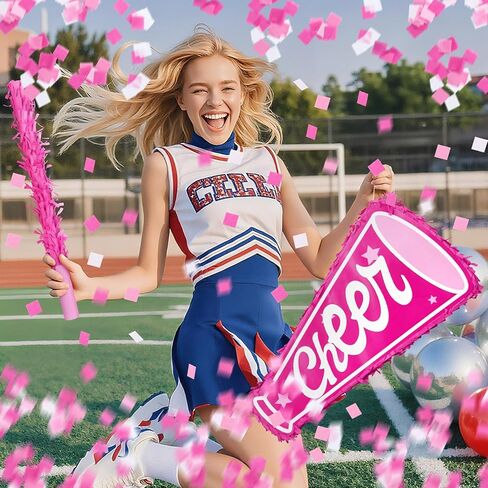 Cheerleading Piñata Kit 15.7'' Cheerleading Party Decorations with Blindfold Stick & Confetti for Homecoming & Team Game Events Birthday Cheer Celebration Party Supplies Photo Prop Candy Toys Holder in Kuwait