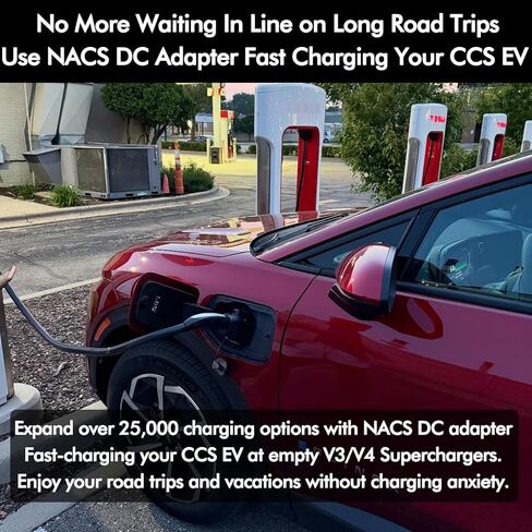محول NACS إلى CCS للشحن السريع CCS1 EV في شاحن Tesla V3/V4 الفائق، محول تيار مستمر NACS بحد أقصى 500 أمبير 1000 فولت للنسخ الاحتياطي لشحن رحلة الطريق، أقفال مزدوجة للاتصال الآمن القوي in Kuwait