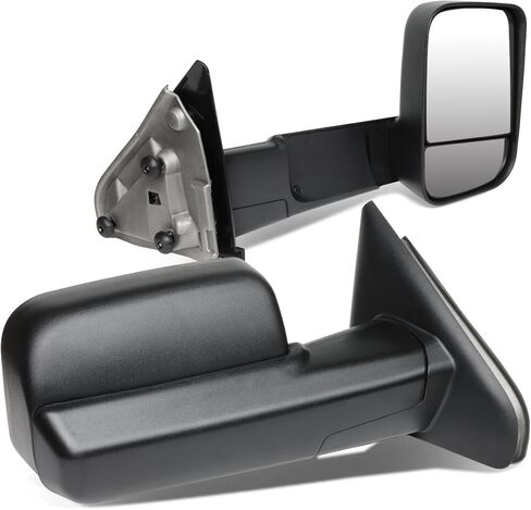 Auto Dynasty Pair Black Manual Adjustment w/Puddle Light Flip Up Rear View Side Tow Towing Mirrors Compatible with Dodge Ram 02-09 in Saudi Arabia