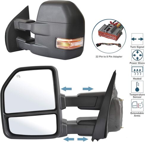 مرآة سحب الجانب الأيمن للركاب مناسبة لشاحنة بيك اب فورد F150 2015-2020، مصباح إشارة الانعطاف، مستشعر درجة الحرارة، زجاج طاقة تذويب ساخن، زجاج قابل للطي، 8 دبابيس، مرآة سحب RH in Kuwait