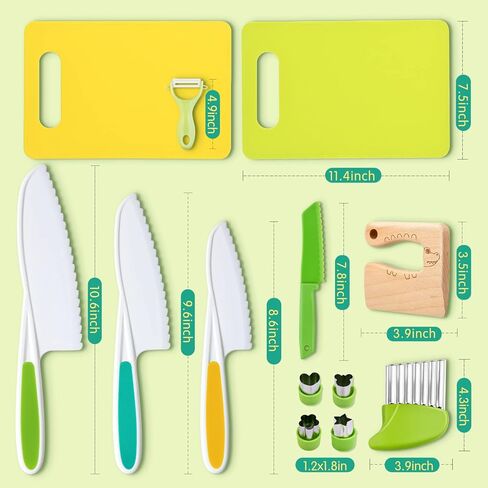 Montessori Kitchen Tools,13Pcs Toddler Knife Set Kids Knife Set for Real Cooking-Kids Kitchen Tools Set Include Toddler Knives Cutting Boards Sandwich Cutters Peeler for Toddler Birthday Gift in Saudi Arabia