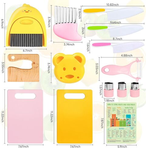 مجموعة سكاكين الأطفال Suhctuptx للطهي الحقيقي، سكاكين مطبخ للأطفال مع قطع لوح تقطيع مجعد ومخطط تحويل الطعام وأدوات التنظيف، هدايا عيد الميلاد وعيد الميلاد للأطفال الصغار للفتيات والأولاد من سن 2 إلى 10 سنوات in Kuwait