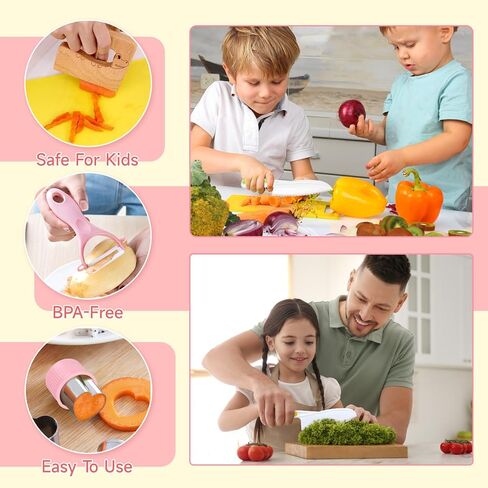 مجموعة سكاكين الأطفال Suhctuptx للطهي الحقيقي، سكاكين مطبخ للأطفال مع قطع لوح تقطيع مجعد ومخطط تحويل الطعام وأدوات التنظيف، هدايا عيد الميلاد وعيد الميلاد للأطفال الصغار للفتيات والأولاد من سن 2 إلى 10 سنوات in Kuwait
