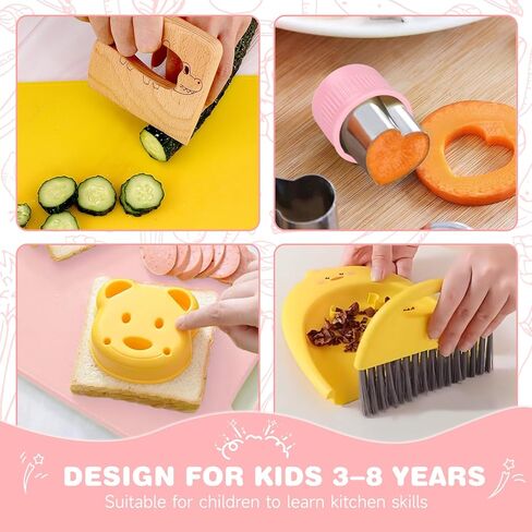 مجموعة سكاكين الأطفال Suhctuptx للطهي الحقيقي، سكاكين مطبخ للأطفال مع قطع لوح تقطيع مجعد ومخطط تحويل الطعام وأدوات التنظيف، هدايا عيد الميلاد وعيد الميلاد للأطفال الصغار للفتيات والأولاد من سن 2 إلى 10 سنوات in Kuwait