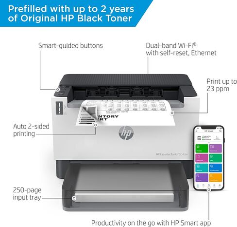 HP Laserjet-Tank 2504dw Wireless Black & White Monochrome Printer Prefilled with Up to 2 Years of Original HP-Toner (2R7F4A) (Renewed) in Saudi Arabia