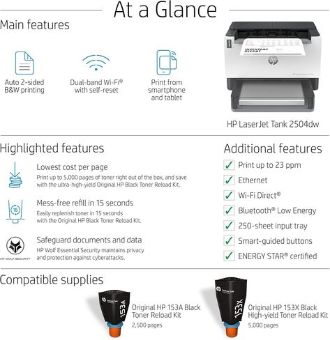 HP Laserjet-Tank 2504dw Wireless Black & White Monochrome Printer Prefilled with Up to 2 Years of Original HP-Toner (2R7F4A) (Renewed) in Saudi Arabia