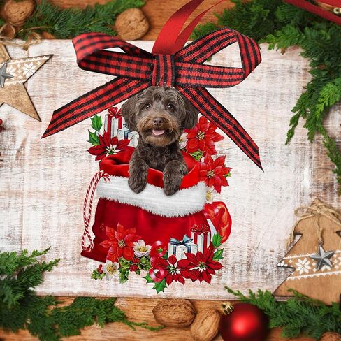 Talataca Schnoodle in Red Santa Gift Bag Gifts 2D Flat Car Rear View Mirror Accessories Christmas Tree Ornament Decoration Hanging Charm Interior Rearview Pendant Decor Gift in Saudi Arabia