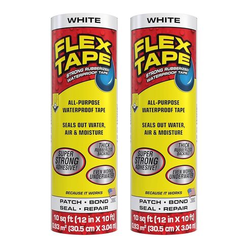 Flex Tape, 12 in x 10 ft, 2-Pack, White, Original Thick Flexible Rubberized Waterproof Tape - Seal and Patch Leaks, Works Underwater, Indoor Outdoor Projects - Home RV Roof Plumbing and Pool Repairs in Kuwait