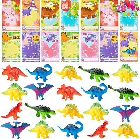 JOYIN 28Pack Valentines Day Gifts Cards with Zoo Animals Figures for Kids, Valentine Party Favors for Classroom Exchange, Valentine's Greeting Cards School Game Prize Toys in Saudi Arabia
