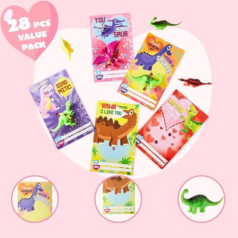 JOYIN 28Pack Valentines Day Gifts Cards with Zoo Animals Figures for Kids, Valentine Party Favors for Classroom Exchange, Valentine's Greeting Cards School Game Prize Toys in Saudi Arabia