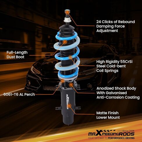 Maxpeedingrods Coilover لسيارة VW Golf Mk5 2003-2009، لسيارة Golf Mk6 2009-2012، لسيارة VW Jetta MK5 2005-2011، Jetta MK6 2011-2019، 24 مستوى من الدعامات القابلة للتعديل، T6 مجموعات خفض مطورة باللون الأزرق in Kuwait