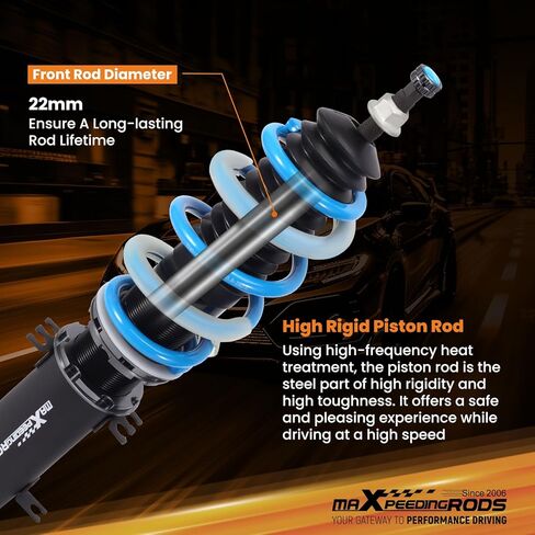 Maxpeedingrods Coilover لسيارة VW Golf Mk5 2003-2009، لسيارة Golf Mk6 2009-2012، لسيارة VW Jetta MK5 2005-2011، Jetta MK6 2011-2019، 24 مستوى من الدعامات القابلة للتعديل، T6 مجموعات خفض مطورة باللون الأزرق in Kuwait