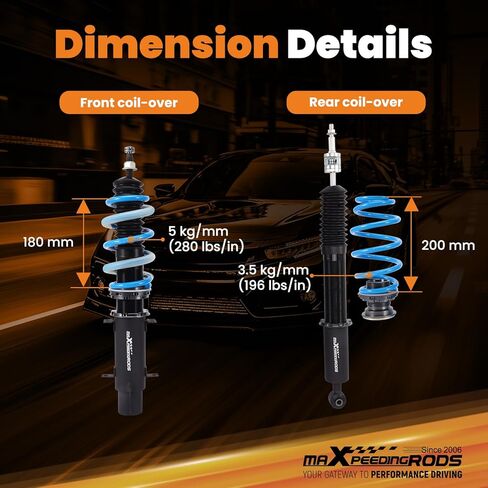 Maxpeedingrods Coilover لسيارة VW Golf Mk5 2003-2009، لسيارة Golf Mk6 2009-2012، لسيارة VW Jetta MK5 2005-2011، Jetta MK6 2011-2019، 24 مستوى من الدعامات القابلة للتعديل، T6 مجموعات خفض مطورة باللون الأزرق in Kuwait