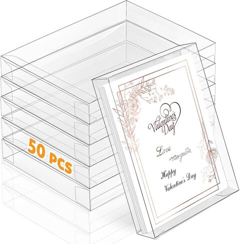 100 Pcs Clear Box for Greeting Cards 5.39 x 7.36 x 1 Inches Clear Plastic Photo Storage Box Greeting Card Storage Rectangle Small Clear Boxes for Favors, Ideal for Cards Photos Organization in Saudi Arabia