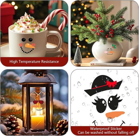 50 PCS Snowman Face Rub on Transfers - Christmas PVC Snowman Face Decals for Ornaments, Glass Water Bottles, Cups, Windows, Festive Holiday Christmas Decorations (50Pcs Snowmen Faces) in Kuwait