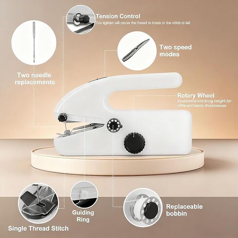Handheld Sewing Machine for Beginners, Portable Mini Sewing Machine with Two Speed Modes, Simple and Easy to Operate, Quick Sewing Speed, Suitable for Clothing, Fabrics and Fast Home Maintenance in Saudi Arabia
