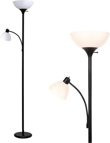 Brightech Sky Dome Plus LED Floor lamp, Torchiere Super Bright Floor Lamp with Reading Lamp for Living Rooms & Offices - Dimmable Tall Standing Lamp for Bedroom Reading - Black in Kuwait