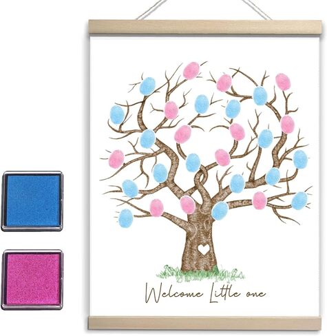QZCYU Gender Reveal Fingerprint Tree Canvas Guest Books, Baby Shower Decorations, Gender Reveal Party Decorations Gifts Ideas, Baby Shower Party Supplies, Thumbprint Hanging Paintings(12x15in) in Saudi Arabia