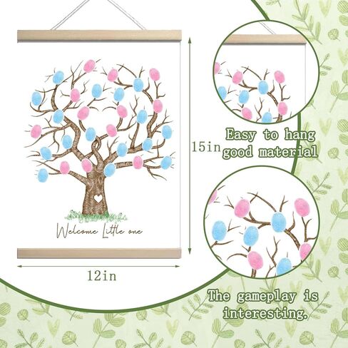 QZCYU Gender Reveal Fingerprint Tree Canvas Guest Books, Baby Shower Decorations, Gender Reveal Party Decorations Gifts Ideas, Baby Shower Party Supplies, Thumbprint Hanging Paintings(12x15in) in Saudi Arabia