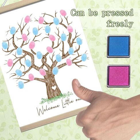 QZCYU Gender Reveal Fingerprint Tree Canvas Guest Books, Baby Shower Decorations, Gender Reveal Party Decorations Gifts Ideas, Baby Shower Party Supplies, Thumbprint Hanging Paintings(12x15in) in Saudi Arabia