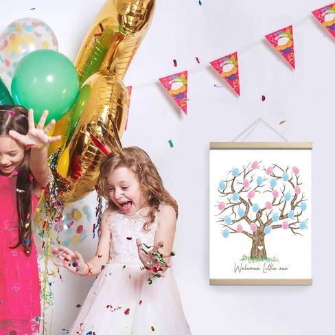 QZCYU Gender Reveal Fingerprint Tree Canvas Guest Books, Baby Shower Decorations, Gender Reveal Party Decorations Gifts Ideas, Baby Shower Party Supplies, Thumbprint Hanging Paintings(12x15in) in Saudi Arabia