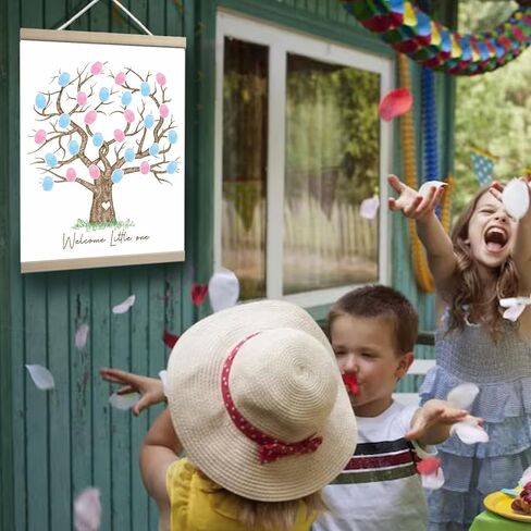 QZCYU Gender Reveal Fingerprint Tree Canvas Guest Books, Baby Shower Decorations, Gender Reveal Party Decorations Gifts Ideas, Baby Shower Party Supplies, Thumbprint Hanging Paintings(12x15in) in Saudi Arabia