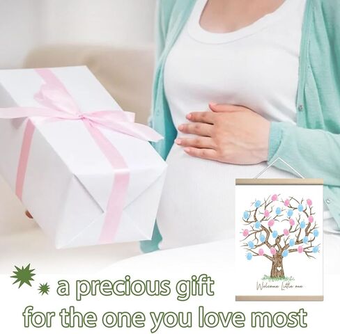 QZCYU Gender Reveal Fingerprint Tree Canvas Guest Books, Baby Shower Decorations, Gender Reveal Party Decorations Gifts Ideas, Baby Shower Party Supplies, Thumbprint Hanging Paintings(12x15in) in Saudi Arabia