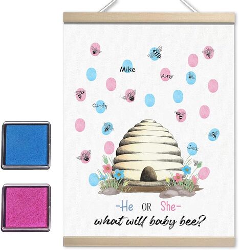 QZCYU Gender Reveal Fingerprint Tree Canvas Guest Books, Baby Shower Decorations, Gender Reveal Party Decorations Gifts Ideas, Baby Shower Party Supplies, Thumbprint Hanging Paintings(12x15in) in Saudi Arabia