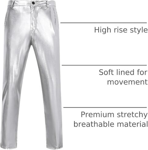 TURETRENDY Mens Metallic Pants Shiny Sequins Straight Leg Trousers Disco Nightclub Party Dance 70s in Saudi Arabia