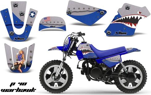 AMR Racing MX Dirt Bike Graphics kit Sticker Decal Compatible with Yamaha PW50 1990-2020 - P-40 Warhawk Blue Silver in Saudi Arabia