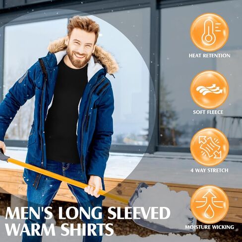 Patelai 3 Pack Thermal Underwear for Men Top Crew Neck Long Sleeve Shirt Fleece Lined Base Layer for Cold Weather in Saudi Arabia