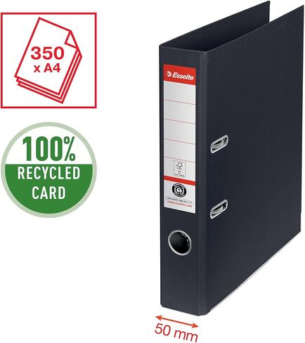 Esselte No.1 Lever Arch File A4، 350 ورقة A4 (80 جم/م2)، 50 مم العمود الفقري، 100% ورق مقوى معاد تدويره، أسود، 627576 in Saudi Arabia