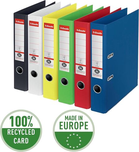 Esselte No.1 Lever Arch File A4، 350 ورقة A4 (80 جم/م2)، 50 مم العمود الفقري، 100% ورق مقوى معاد تدويره، أسود، 627576 in Saudi Arabia