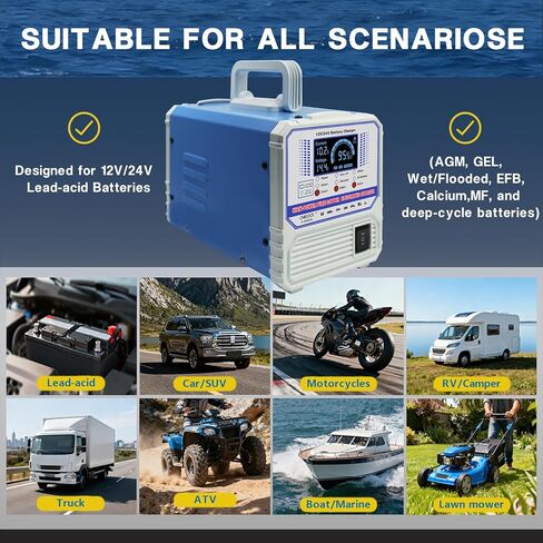 Battery Chargers Automobile 12 Volt & 24V Smart Automatic Car Battery Charger,Maintainer with Auto Shutoffs, Repair/Winter Mode,Trickle Charger for Automotive,Truck,Motorcycle,RV,AGM in Saudi Arabia