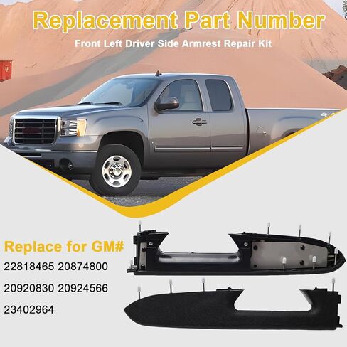 22818465 Front Left Driver Side Armrest Repair Kit Fit for Chevy Silverado/GMC Sierra 1500 2500HD 3500HD 2010–2014 Door Panel Armrest with Handle Below - Color Black in Saudi Arabia
