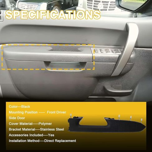 22818465 Front Left Driver Side Armrest Repair Kit Fit for Chevy Silverado/GMC Sierra 1500 2500HD 3500HD 2010–2014 Door Panel Armrest with Handle Below - Color Black in Saudi Arabia