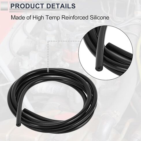 1 Pcs Universal Silicone Vacuum Tubing Hose High Temperature 6.6FT 1/16" 2mm ID 3mm Thickness Automotive Vacuum Line 130PSI Max Pressure Black Silicone in Saudi Arabia