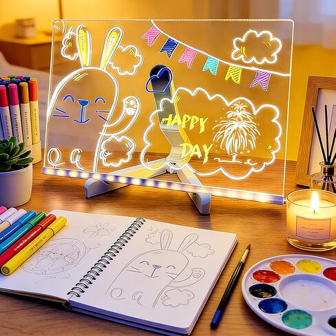 Portable LED Note Board with 7 Colors，Luminous Drawing Board，Light Board for Drawing，Adjustable Modes，Graffiti board12 X8 Drawing Board, Gift/Classroom/Office/Kids Birthday and Christmas Gifts in Saudi Arabia
