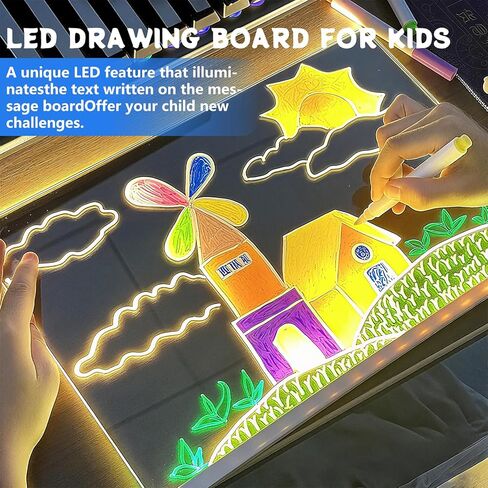 Portable LED Note Board with 7 Colors，Luminous Drawing Board，Light Board for Drawing，Adjustable Modes，Graffiti board12 X8 Drawing Board, Gift/Classroom/Office/Kids Birthday and Christmas Gifts in Saudi Arabia