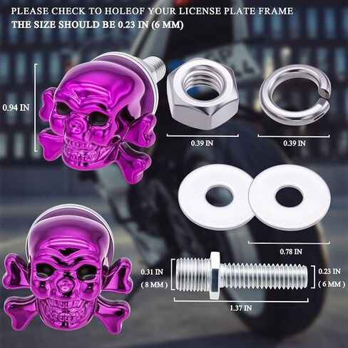 Skull License Plate Screws Kit (4 Pack) - Universal Fit for Cars, Trucks, Motorcycles - Stainless Steel Anti-Theft Bolts with Decorative Purple Skull Caps in Saudi Arabia
