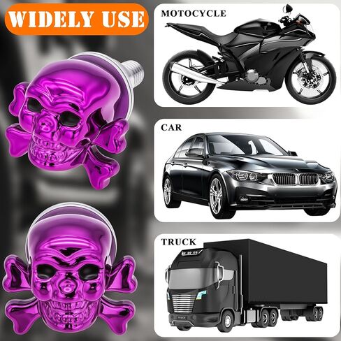 Skull License Plate Screws Kit (4 Pack) - Universal Fit for Cars, Trucks, Motorcycles - Stainless Steel Anti-Theft Bolts with Decorative Purple Skull Caps in Saudi Arabia