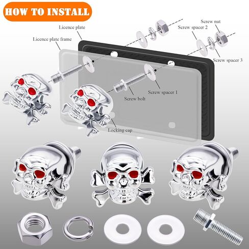 Skull License Plate Screws Kit (4 Pack) - Universal Fit for Cars, Trucks, Motorcycles - Stainless Steel Anti-Theft Bolts with Decorative Purple Skull Caps in Saudi Arabia