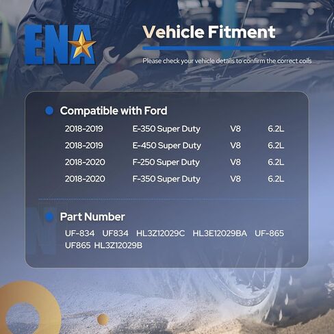 مجموعة ENA مكونة من 8 ملفات إشعال باللون الأحمر الأيسر والأيمن متوافقة مع Ford E-350 E-450 F-250 F-350 2018 2019 2020 Super Duty 6.2L لاستبدال UF834 UF865 in Kuwait