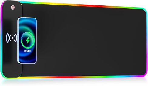 لوحة ماوس ألعاب RGB للشحن اللاسلكي بقدرة 10 وات، 10 أوضاع إضاءة لوحة ماوس كبيرة جدًا، بساط ماوس LED 800 × 300 × 4 مم، قاعدة مطاطية غير قابلة للانزلاق للوحة مفاتيح الكمبيوتر للألعاب، الكمبيوتر الشخصي، الكمبيوتر المحمول، ماك بوك، المكتب. in Kuwait